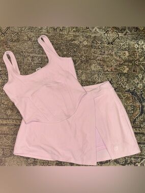 Pink Ribbed Bustier Tank and Skort Set